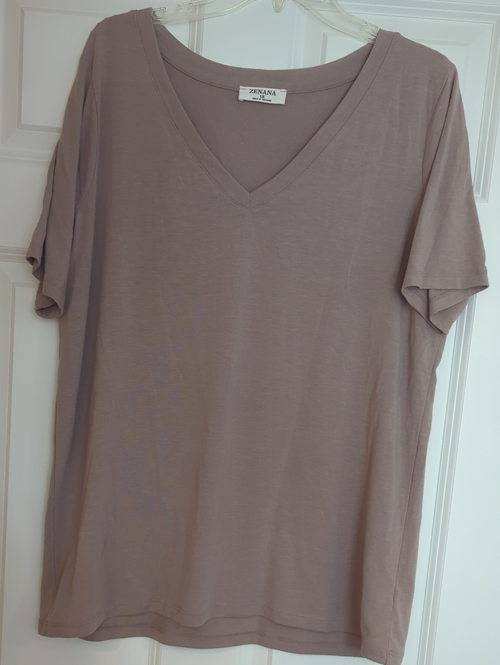 Zenana Outfitters V-Neck Short Sleeve Tee in Taupe